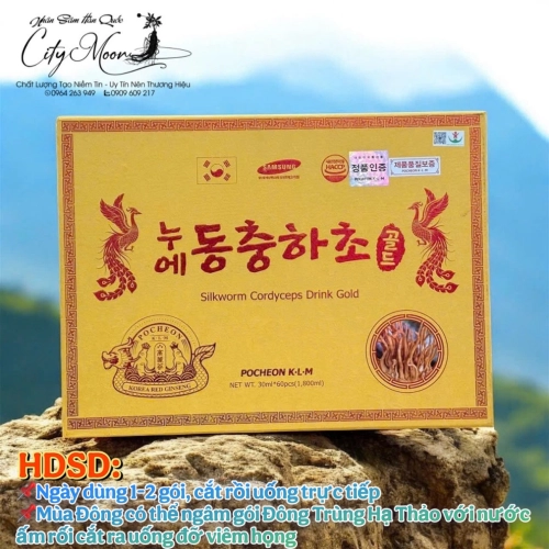 NƯỚC ĐÔNG TRÙNG HẠ THẢO HỘP GỖ VÀNG CAO CẤP GOLD POCHEON HÀN QUỐC