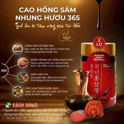 CAO HỒNG SÂM NHUNG HƯƠU LINH CHI 365 - 2 LỌ