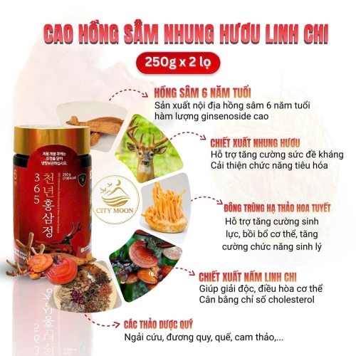 CAO HỒNG SÂM NHUNG HƯƠU LINH CHI 365 - 2 LỌ