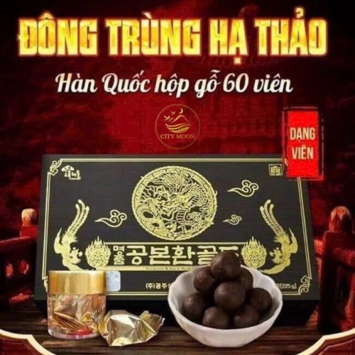 ĐÔNG TRÙNG HẠ THẢO 60 VIÊN HỘP GỖ ĐEN HÀN QUỐC