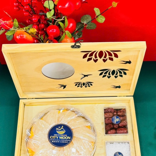 Hộp Quà Gỗ Tinh Chế VIP Khuôn Lá Giữ Chân Hai Đầu Loại 100gram