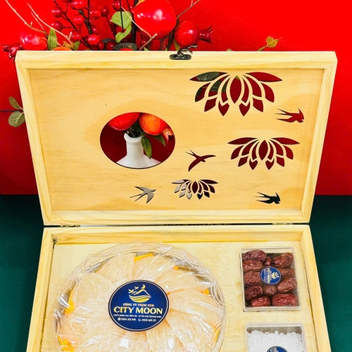 Hộp Quà Gỗ Tinh Chế VIP Khuôn Lá Giữ Chân Hai Đầu Loại 100gram